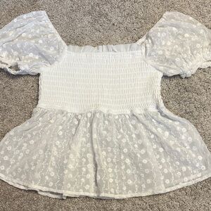 Miami White Floral Puff Sleeve Blouse